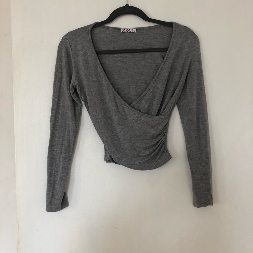 Amazon Gray Wrap Crop Top